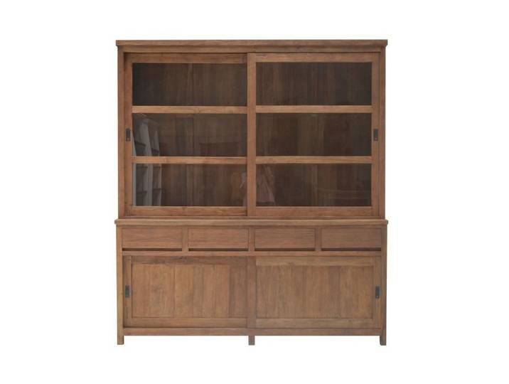 Wohnpalast Glasvitrine Teakholz Ladenschrank Vitrine Ronan – Massivholz Buffet
