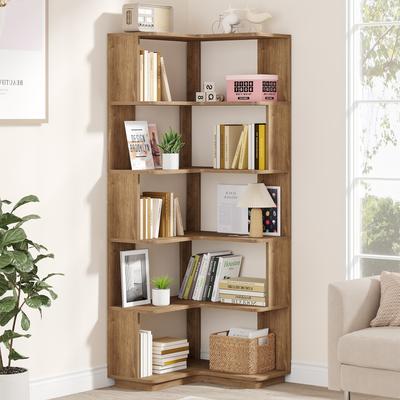 1Easylife "6-Tier Corner Book Shelf, 64.9""Tall Freestanding Wood Industrial Bookcase Bookshelf"