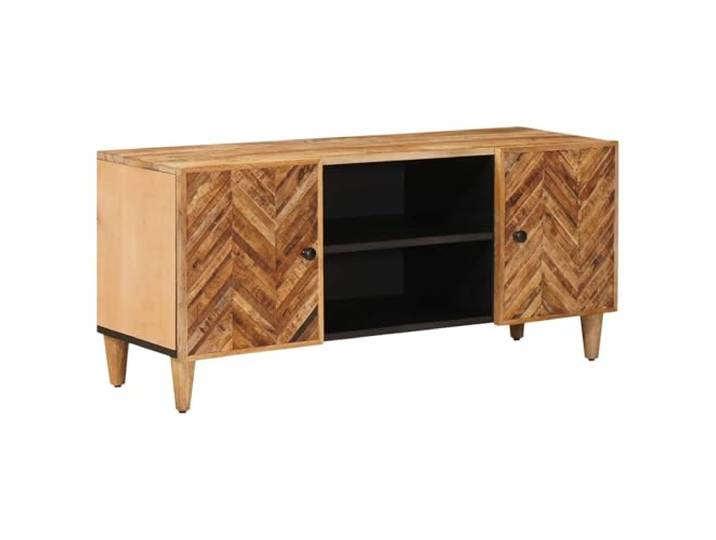 Makastle TV-Schrank 105 x 33,5 x 46 cm Braun Massivholz Mango mit 2 Türen und Messingknöpfen