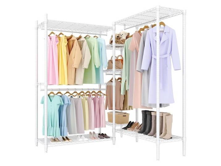 Portant Vêtements d'Angle Acier Carbonne 740 kg 7 Étagères 4 Barres 133 6 x 44 x 179 cm Blanc