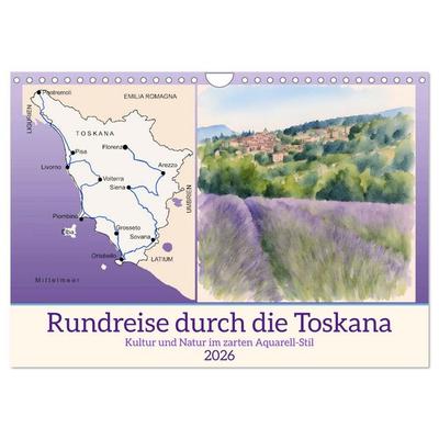 Rundreise durch die Toskana (Wandkalender 2026 DIN A4 quer), CALVENDO Monatskalender