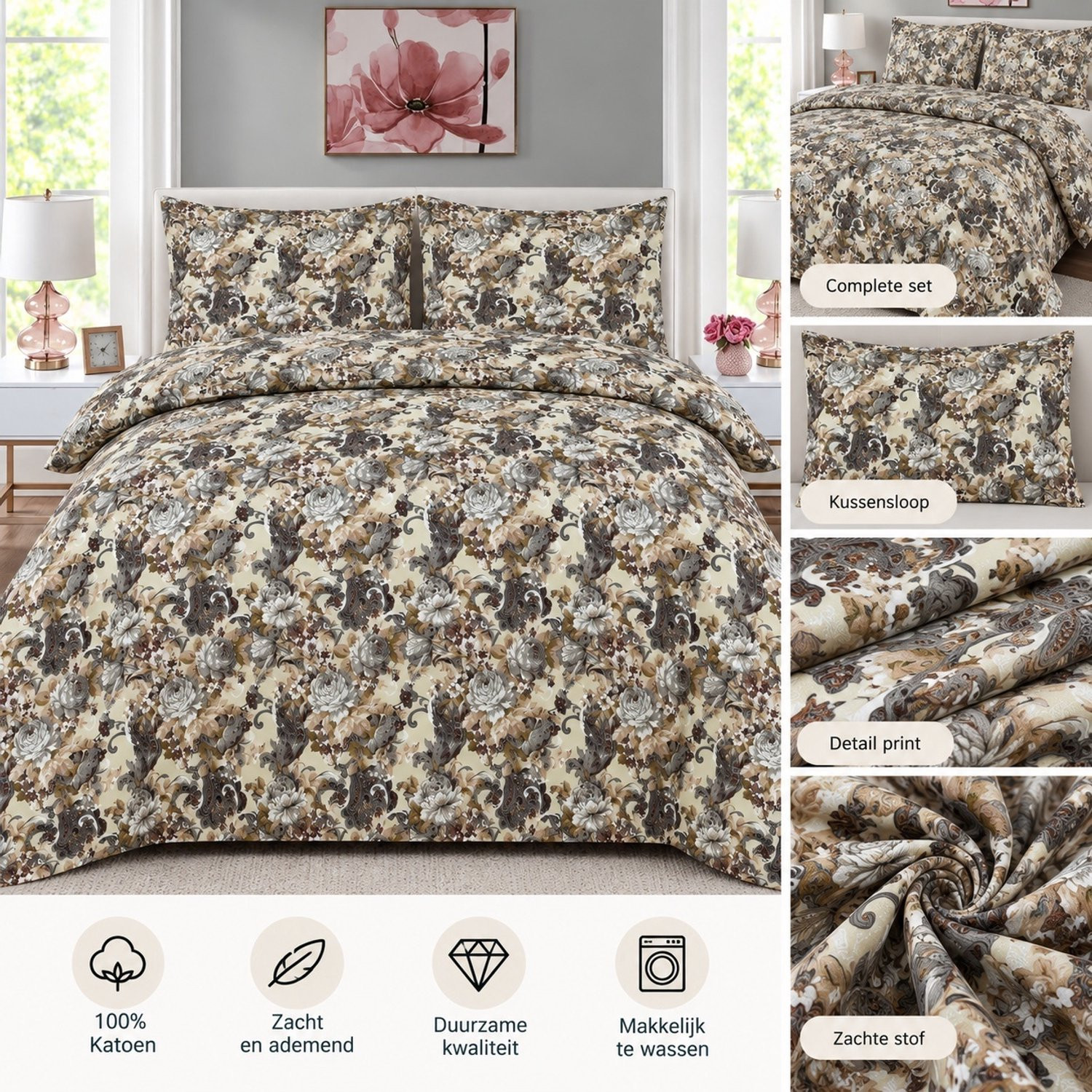 Nightzzz Dekbedovertrek Brown Barock Style 200 x 220 cm