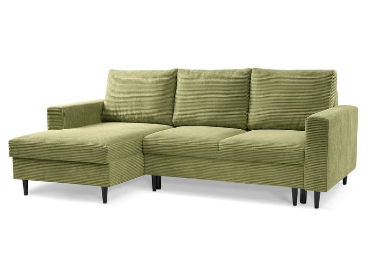 Selsey Nalika - Ecksofa mit Schlaffunktion, Kordsamt-Bezug, pistaziengrün, linksseitig