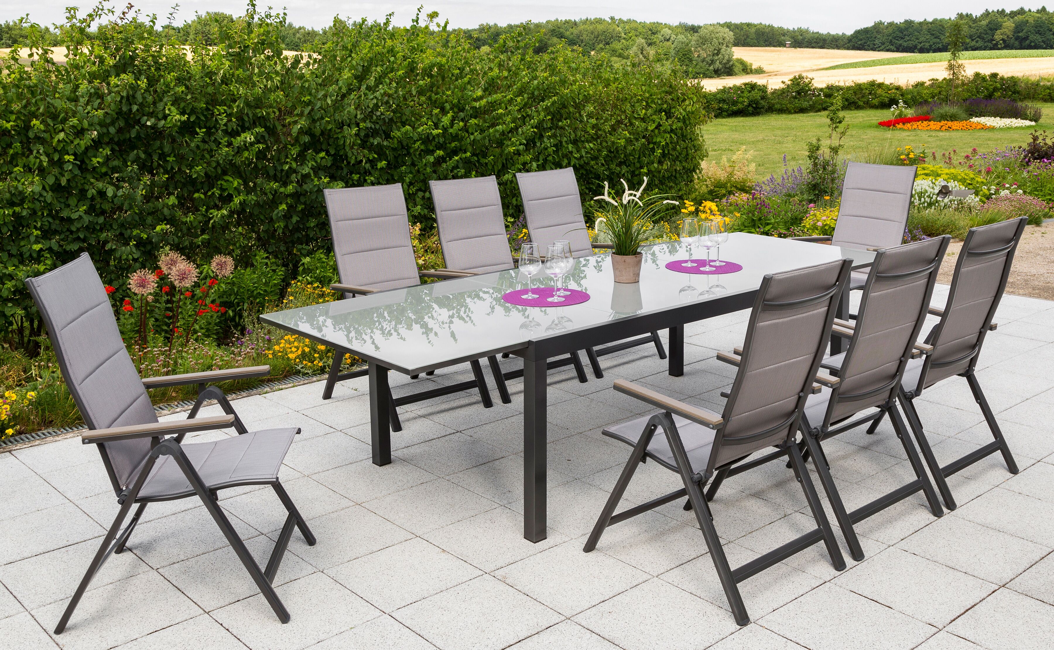 Gartenstuhl MERXX "Trivero", grau, B:59cm H:111,5cm, Polyester, Stühle, Gartenstuhl, 2er Set, Alu/Textil, klappbar, braun grau B/H/T: 59cm x 111,5cm, 2 Stk.