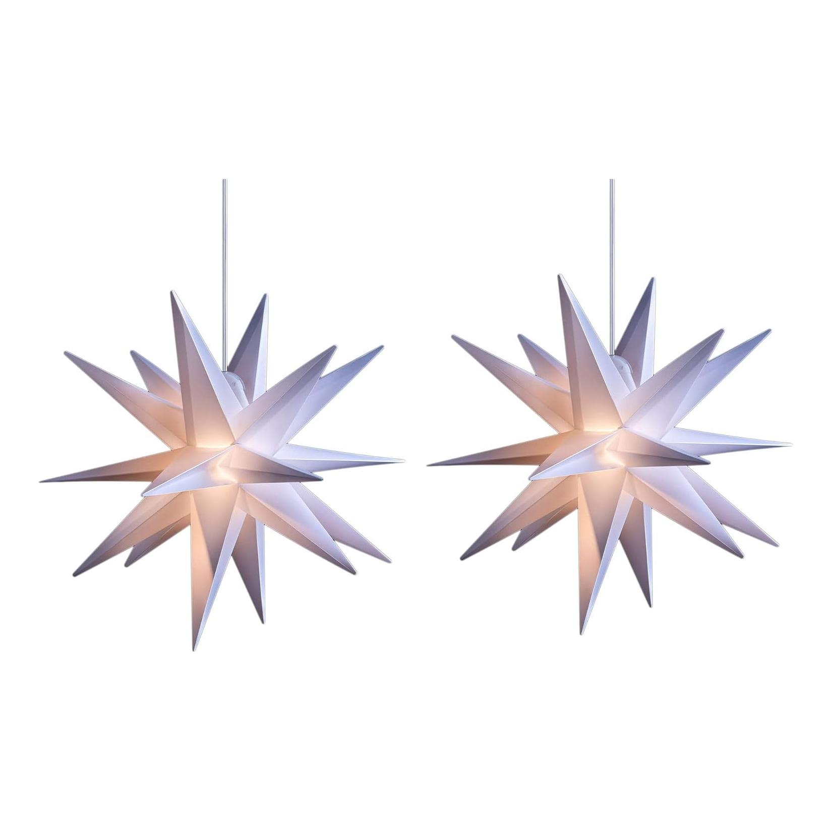 2er Set Weihnachtsstern beleuchtet LED Dekostern 55cm Weiss hochwertiger Kunststoffstern mit Timer Funktion 3D Stern 18 Zackig Leuchtstern Faltstern Weihnachtslicht Winterbeleuchtung 3D Stern