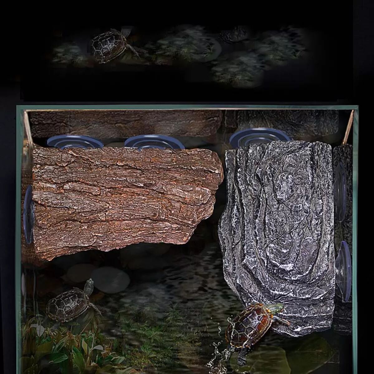 INF Harzschildkröten-Sonnenplattform - Simulierte Baumrinde Sonneninsel 21x12x4cm