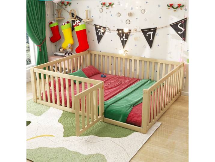 DRIPEX Lit d'enfant 140x200cm Cadre de lit avec barrière et porte Couleur Bois