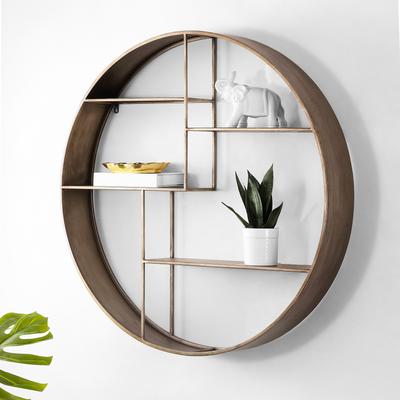 "SAFAVIEH Elewen 36-Inch Round Iron Wall Shelf, Brown - 36"" W x 6"" L x 36"" H"