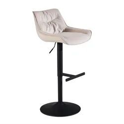 BARHOCKER Samt Lehne Höhenverstellbar Trompetenfuß Gepolstert, Beige 45x55x106 cm