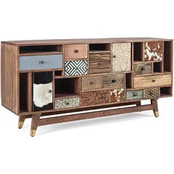 Sideboard Dhaval aus Mangoholz, klassisch, natur bunt, 160 cm, mit 11 Schubladen und 2 Türen