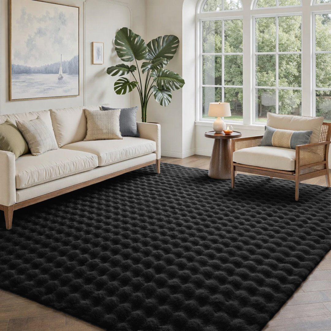 Kensington Modern Bubble Texture Faux Fur Rug Black 160cm x 230cm