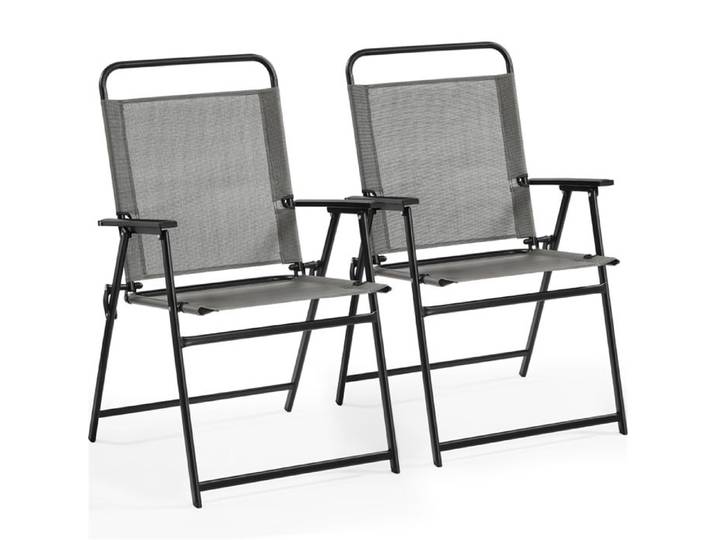 Yaheetech Lot de 2 Chaise de Jardin Pliante avec Tissu en Polyester Respirant et Robuste Cadre Métal Gris