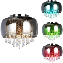 Glas Decken Lampe rauch FERNBEDIENUNG Kristall Chrom Leuchte DIMMBAR im Set inkl. RGB LED Leuchtmittel
