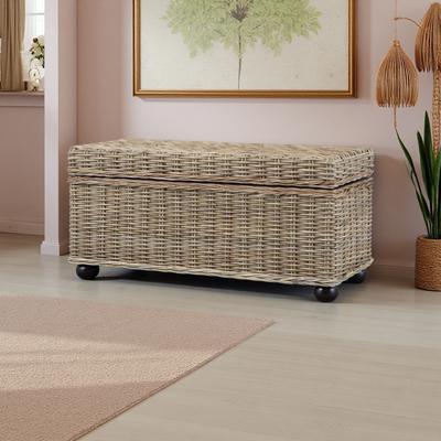 ZWYO HOSIMU "42"" Rustic Lift-Top Storage Trunk with Sturdy Solid Mahogany Wood Frame for Living Room, Bedroom"