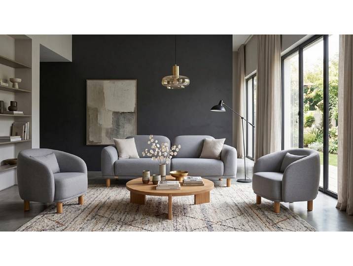Xlmoebel Polstergarnitur Graues Sofaset Sofas moderne Stoffsofas Wohnzimmergarnitur, (3-tlg., 3-2)