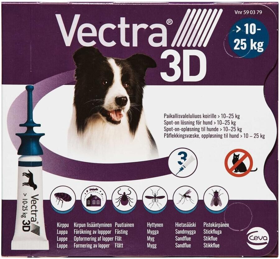 Ceva sante animale Vectra 3D 10-25 kg 196+17,4+1429 mg 10,8 ml Spot-on, opløsning