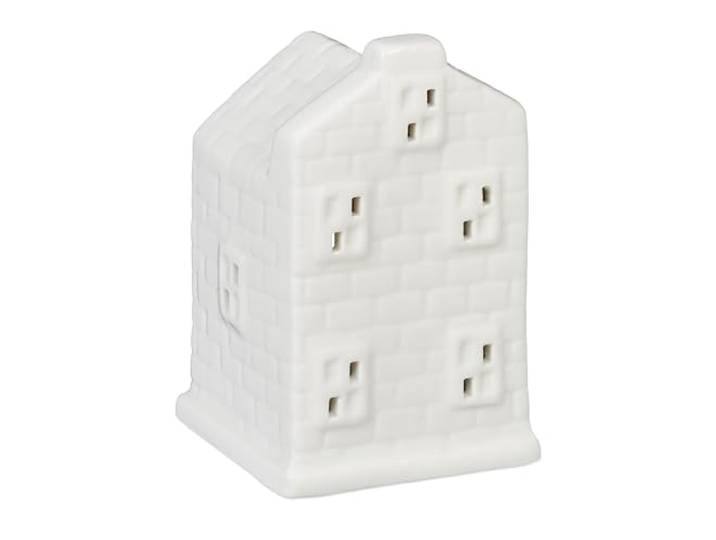 Relaxdays Photophore en Forme de Maison\, pour 1 Bougie Chauffe-Plat\, H x L x P : 11 x 7 x 6\,5 cm\, Blanc