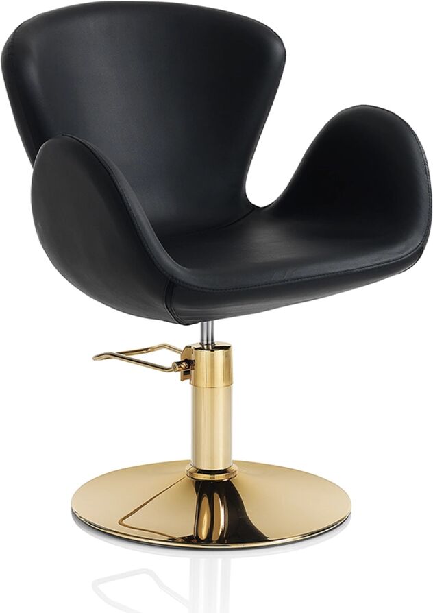Xanitalia Poltrona Parrucchiere Hair Charlotte Gold XaniPro con Base Tonda Oro in Sky Ecopelle Nera