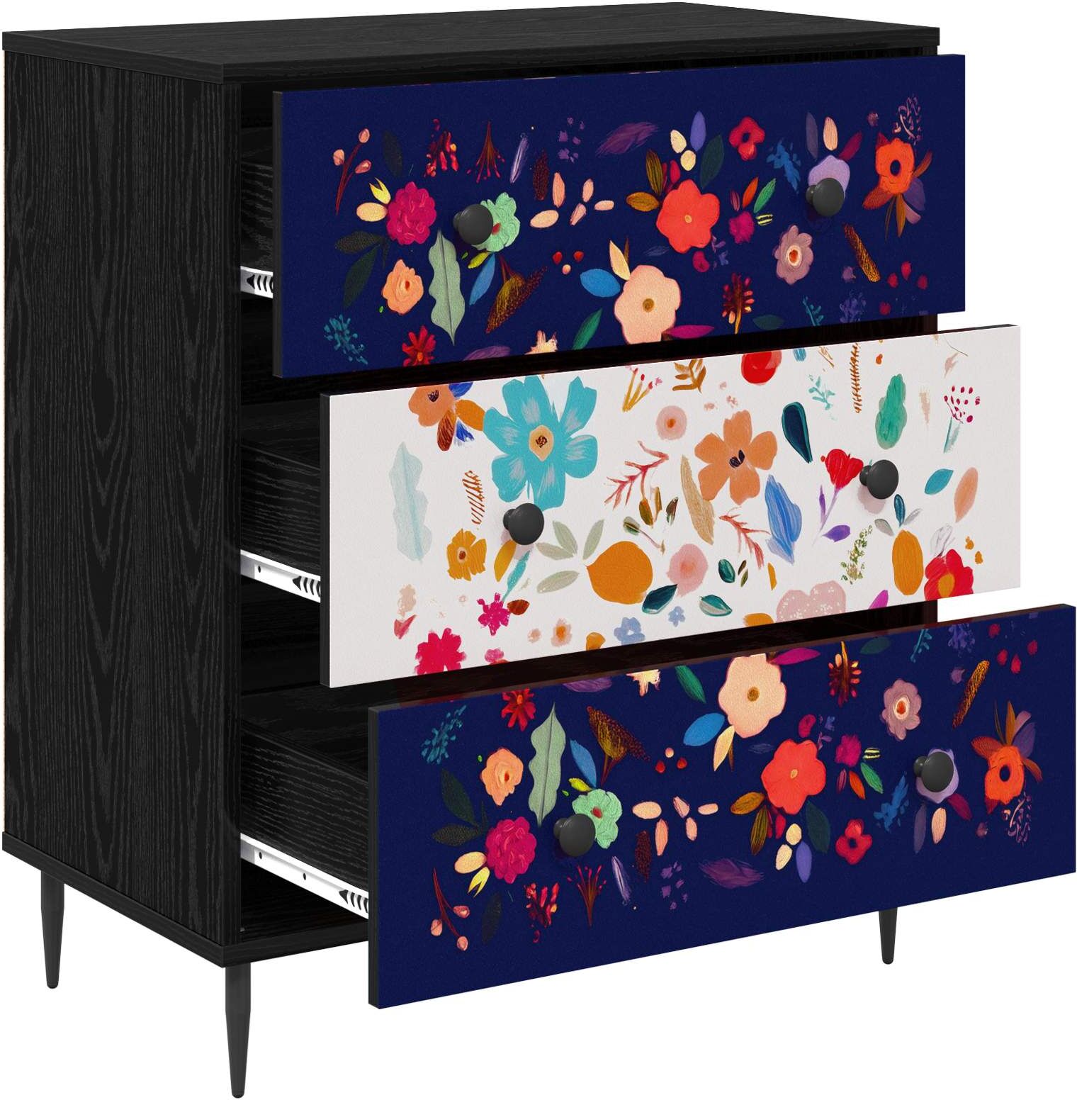 vidaXL Commode MAINZ Imprimé floral 66 x 36,5 x 76 cm Chêne noir