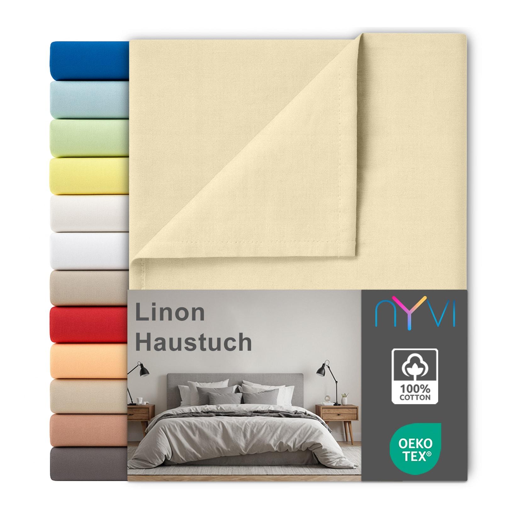 NYVI Linon Deluxe Bettlaken ohne Gummizug aus 100% atmungsaktiver Baumwolle - Betttuch auch als Sommerdecke nutzbar Farbe:Creme;Größe:150x250 cm