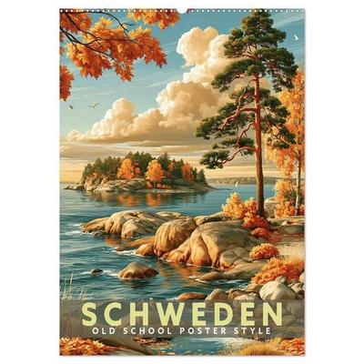 Schweden - Old School Poster Style (Wandkalender 2027 DIN A2 hoch), CALVENDO Monatskalender