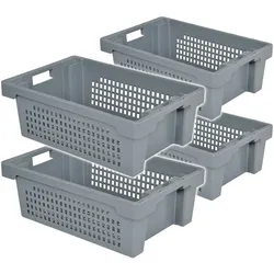 BRB 4x Drehstapelbehälter, LxBxH 600x400x200 mm, 32 Liter, grau
