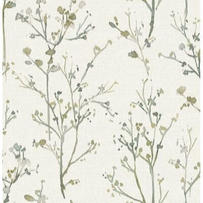 A-Street Prints Silverling Moss Budding Branches Wallpaper