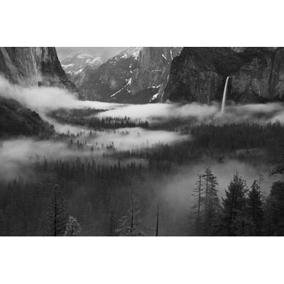 Fototapete PAPERMOON "Photo-Art HONG ZENG, NEBEL, DER IN YOSEMITE VALLEY SCHWIMMT", bunt, B:3,5m L:2,6m, Vlies, Tapeten