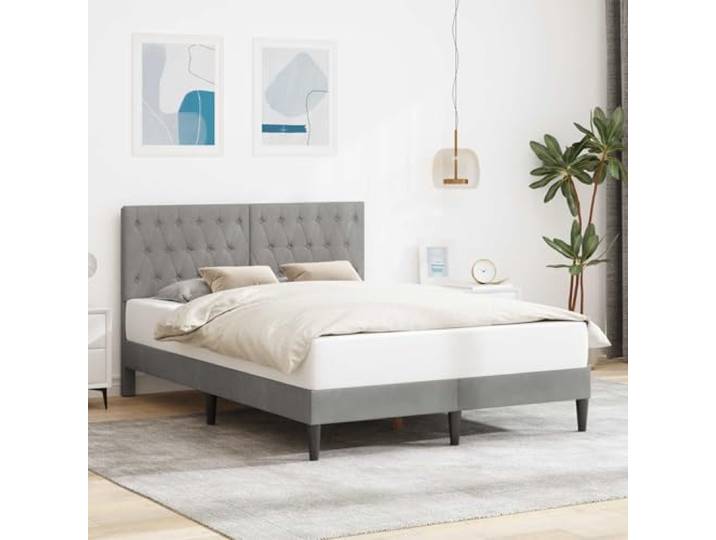 RJPLMFV Bettgestell, Velours, Hellgrau, 140 x 190 cm Robustes Sperrholz, fester Lattenboden, modernes Kopfteil, einfache Reinigung