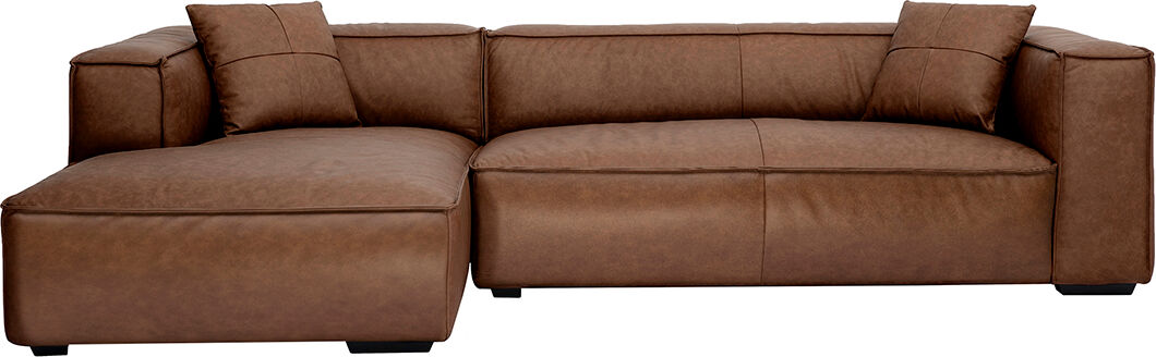 Miliboo Vintage Ecksofa links 3-4 Sitzer aus braunem Leder und schwarzem Holz COBAIN