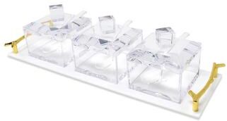 Vivience 3 Bowl Acrylic Serving Dish on Tray with Covers and Spoons