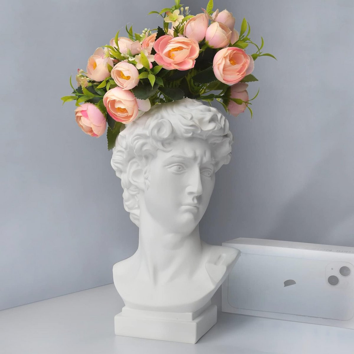 David Hoofd Vaas - 25 cm Grote Griekse Standbeeld Plantenbak voor Tuin en Huis - Vintage Romeinse Stijl Decoratie