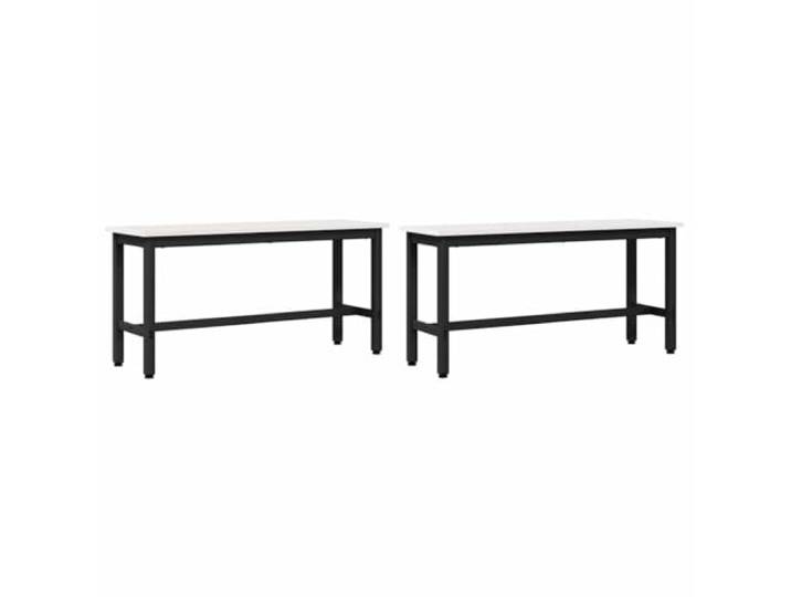 XHNIFBN 2er Set Esstischbank Weiß 100x32,5x49cm Massivholz Kiefer Platzsparende Sitzbänke im 2er Set mit Kiefernholz-Sitzfläche und Stahlgestell für Esszimmer und Küche.