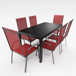 Lex Gartenmöbel Set Alu Tisch 7-tlg. 6x Stapelsessel Gartenset Sitzgruppe Essgruppe burgundrot : Burgundrot