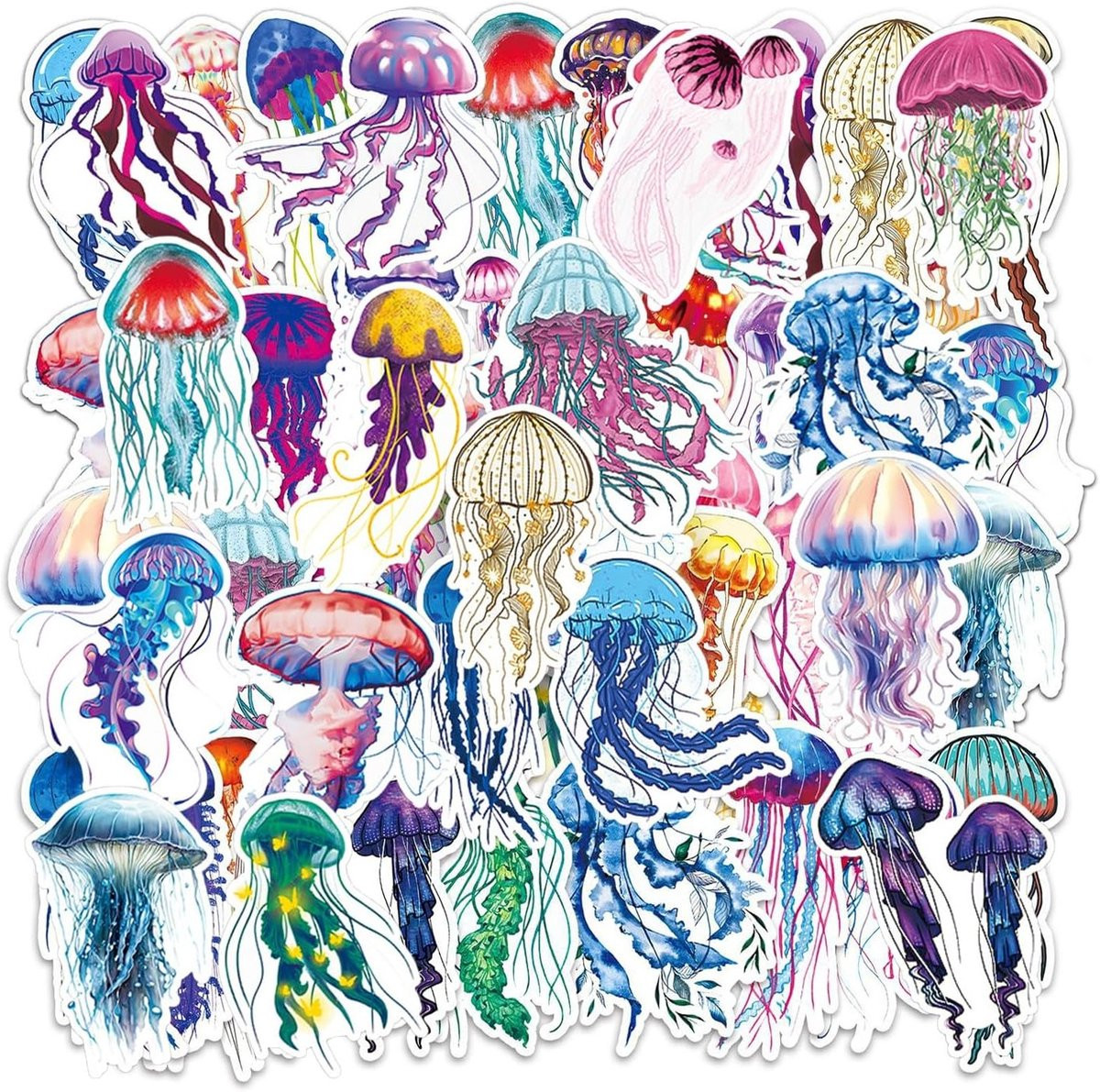 Set van 100 kleurrijke Jellyfish stickers, waterdichte graffiti stickers met marien leven voor kinderen en volwassenen