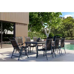 HARTMAN Alice Garten-Essgruppe, xerix, Alu/4x4 Textilen, Tisch 180/240x100cm, 6 Stapel-, 2 Klappstühle