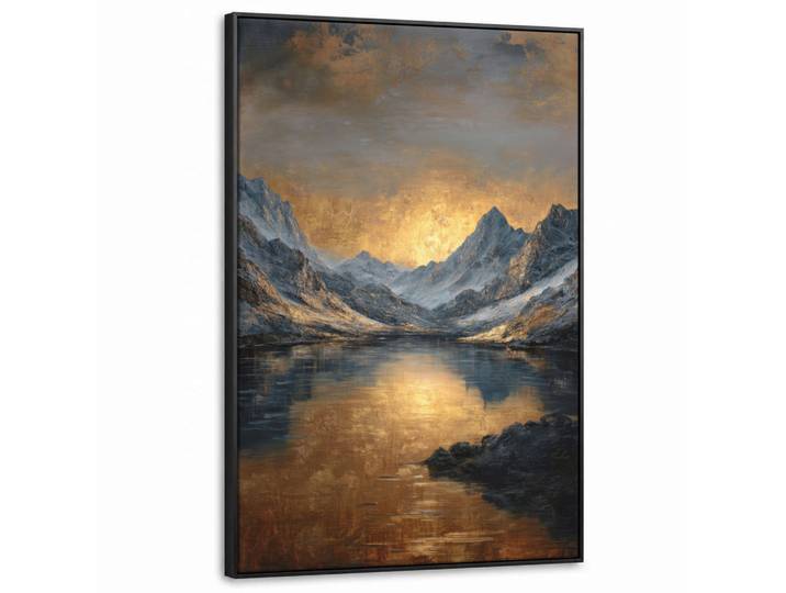 MuchoWow Leinwand Bilder mit Rahmen - Bergkulisse mit goldenem Sonnenuntergang - 90x140, Goldfarben, Rechteckig, 90x140 cm, gerahmt, Bilder & Rahmen, Bilder, Leinwandbilder