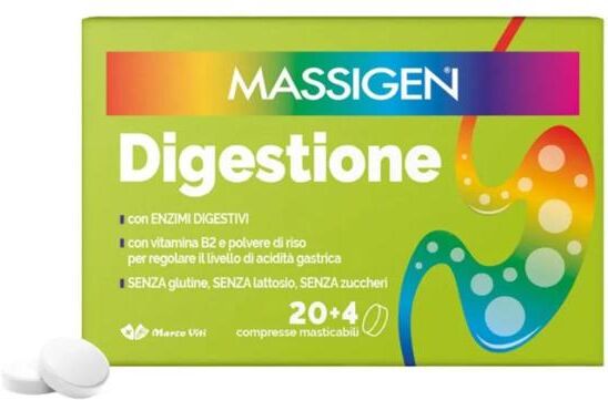 Massigen Digestione 24 Compresse Masticabili Integratore Digestivo e Gonfiore Addominale