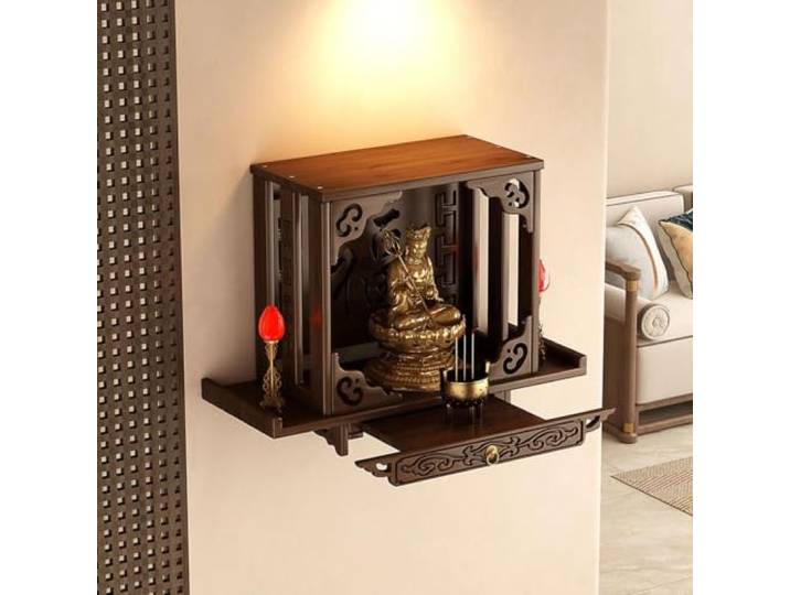 Altartisch aus Bambus Wandaltar Gebetstisch Meditationstisch Wand und Tisch Schrein mit Schublade Stauraum Hausaltar, Chinesischer Buddhistischer Schrein Hausaltar Regal(Wall-mounted,L66cm/26in)