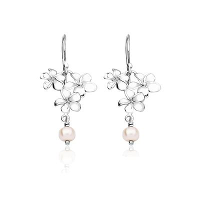 Paar Ohrhänger NENALINA "Ohrringe Ohrhänger Blume Süßwasserzuchtperle 925 Silber" Gr. 45, silber, Ohrringe, Damen, 45, ohne Stein, Silber 925 (Sterlingsilber)