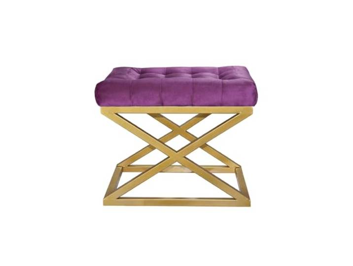 Atelier Del Sofa Stilvoller Pouf mit Metallgestell, 50 cm x 42 cm x 40 cm 100% Polyester, Babyface, Grau mit goldenen und violetten Akzenten Ideal für modernes Dekor
