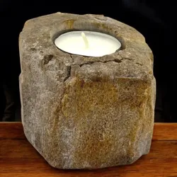 Petrified Wood Candle Holder - Single Low