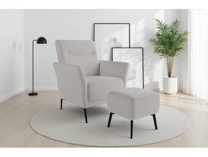 Sessel SIT & MORE Talvi , beige (weiß), B:76cm H:95cm T:83cm, 98% POLYESTER, 2% POLYAMID, Sessel, Sessel, 2-teiliges Set- Sessel mit Hocker
