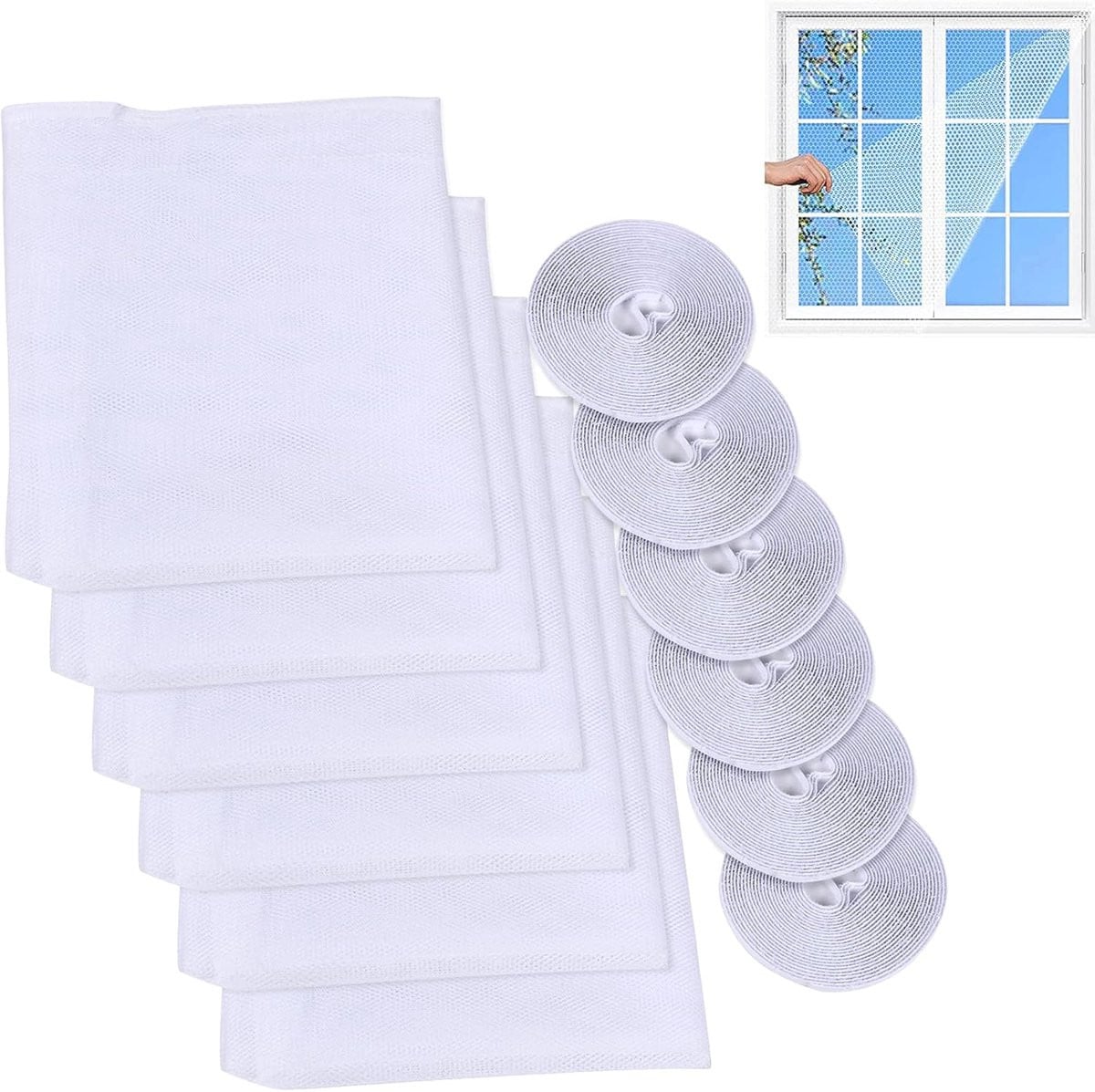 Set van 6 zelfklevende witte insectenwerende raamnetten, 130 x 150 cm
