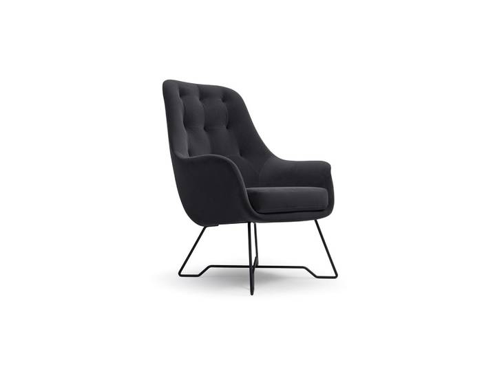 SESSEL SEDUTA, Modern Polstersessel Loungesessel, Velours-Stoff Schwarz