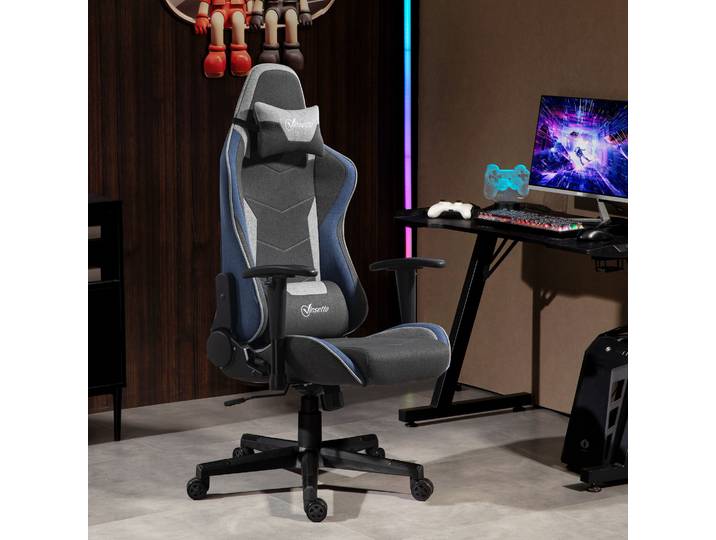 Vinsetto Chaise Gaming Inclinable 150° Tissu Lin Gris