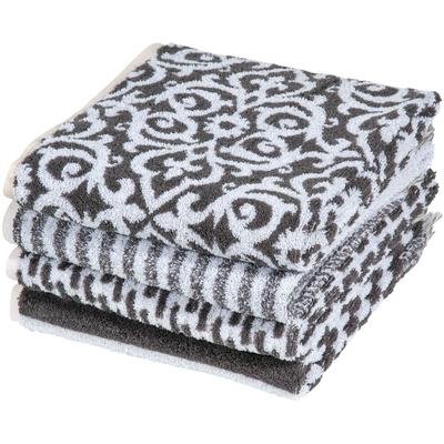 Handtuch Set PAD "FAMILY, 50x100 cm", schwarz (charcoal), B:50cm L:100cm, Frottee, Frottee, Handtücher, Made in Europe, gestreift, Ornamente, mit Fransen