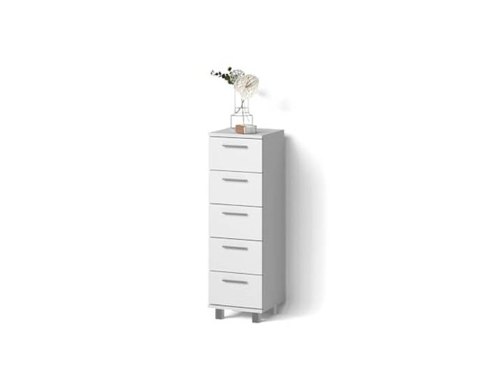 Livinity Badschrank Eisak , Weiß 30 x 95 cm 5 Schubladen · Schmale Bauweise · Für Pflegeprodukte & Badutensilien · Übersichtliche Aufbewahrung
