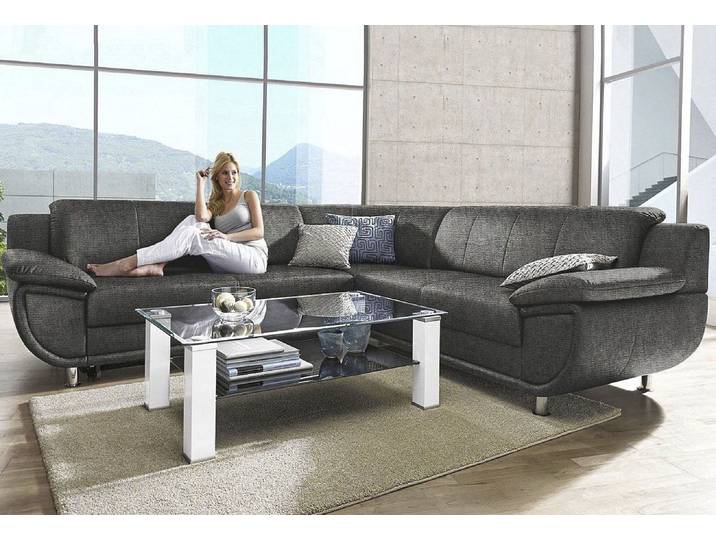 Ecksofa, Microfaser PRIMABELLE, Grau, 267×247 cm, Schlaffunktion, Modern, TRENDMANUFAKTUR
