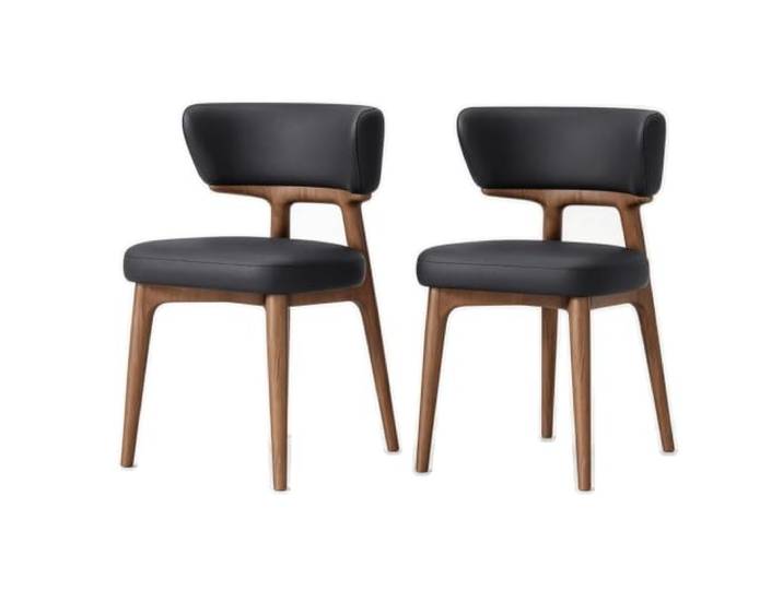 Set mit 2 Esszimmerstühlen aus Eschenholz und Mikrofaserleder Rahmen aus massivem Eschenholz, hochelastischer Schwamm, abwischbarer Lederbezug(Svart)
